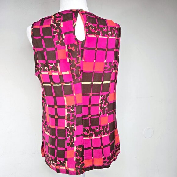Trina Turk Pink Brown Silk Sleeveless Mod Rectangle Blouse - Picture 5 of 9